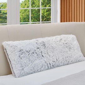 Cheer Collection Long Body Pillow with Shaggy Hair Cover - Extra Long Pillow for Bed or Couch, Soft Full Body Pillow for Side Sleeper & Supportive Rest, 20x54 Body Pillow with Cover Included - Gray