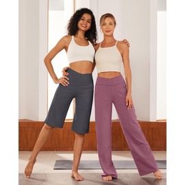 G4Free Casual Pants for Women Yoga Leggings with Pockets Wide Straight Leg for Casual Lounge Workout Gym(Velvet Dust,XL,33")