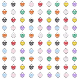 GraceAngie 200 Pieces Mix Colors Love Heart Charms Mini Metal Peach Heart Charms Enamel Dangle Pendants for Valentine's Day Jewelry Making