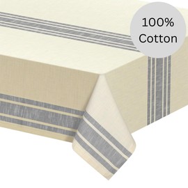 Comfy-co Farmhouse Tablecloth 55x70 inches Rectangle 100% Cotton - Rustic Heavy Duty Washable Dining Table Cover - Ideal for Dinner Party Wedding Christmas Holidays Everyday Use Tablecloth Grey