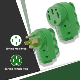 RVGUARD 50 Amp RV Male and Female Plug Kit, NEMA 14-50P & 14-50R RV Replacement Plug, 125/250V 50 Amp with Disconnect Handle, Green