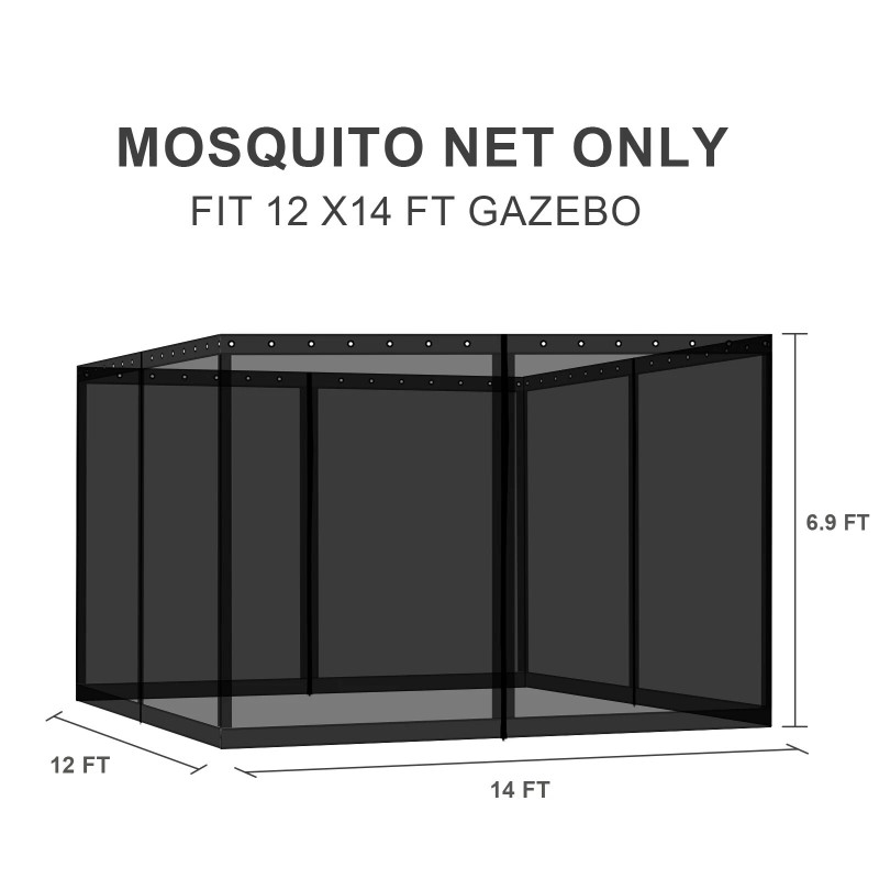 Aoodor 14' x 12' Gazebo Netting Screen Replacement 4-Panel Sidewalls