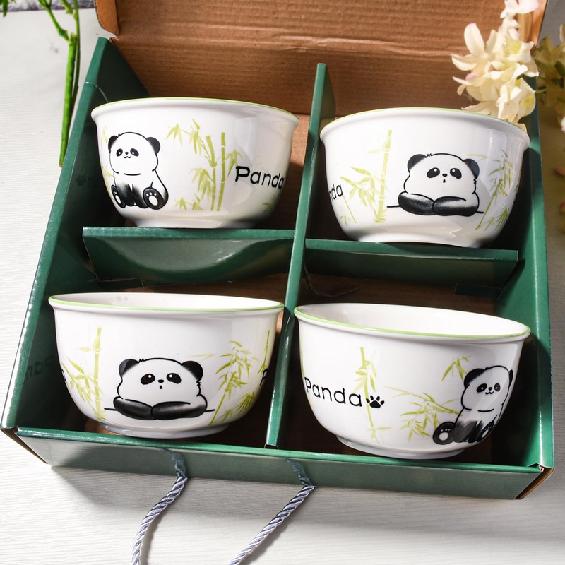 Ceramic Rice Bowls Set of 4, Cute panda Cereal Bowls