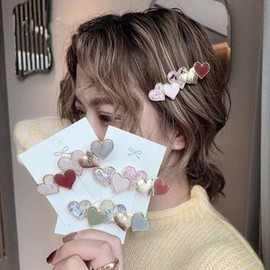 Yheakne Love Heart Hair Clip Barrette Cute Hair Barrette Pin Headpieces Decorative Hair Pin Head Clip Geometry Hair Clip Headwear Hair Accessories for Women and Girls (Pink Heart)