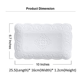 YBK Tech Elegant Rectangle Embossed Lace Plate Bone China Dessert Plate Ceramic Plate for Breakfast Afternoon Tea (White, 10-inch)
