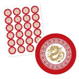 Big Dot of Happiness Chinese New Year - 2024 Year of the Dragon Circle Sticker Labels - 24 Count