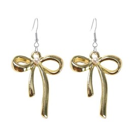 MALOYANVE Bowknot Tassel Dangle Earrings for Women Lightweight Statement Long Chain Elegant Silver Gold Palated Ribbon Fringe Waterfall Dangling Drop Earrings Wedding Party Prom Fashion Jewelry Gift (Pearl)