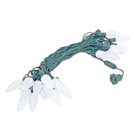 25 Foot C9 LED Outdoor Lighting Christmas Pre-Lamped String Light Set, Pure White, Green Wire, 25 Bulbs