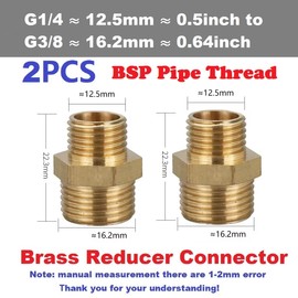 MiJunHD 2PCS Brass Reducer Connector | BSP Male Thread G1/4≈12.5mm≈0.5inch to G3/8≈16.2mm≈0.64inch | Pipe Thread Reducing Joint Plumbing Adapter for Pipe Connection Converting