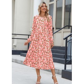 Zeagoo Plus Size Midi Womens Fall Dresses 2025 Long Sleeve Dress Bohemian Floral Print Sundress with Pockets