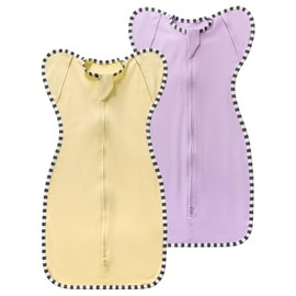 Baby Transition Swaddle 2-Pack, 100% Cotton Newborn Sleep Sack with 2-Way Zipper, Arms Up Design (Arms In/Out), Infant Swaddle for Boys Girls (Light Khaki + Purple, Small 0-3 Months)