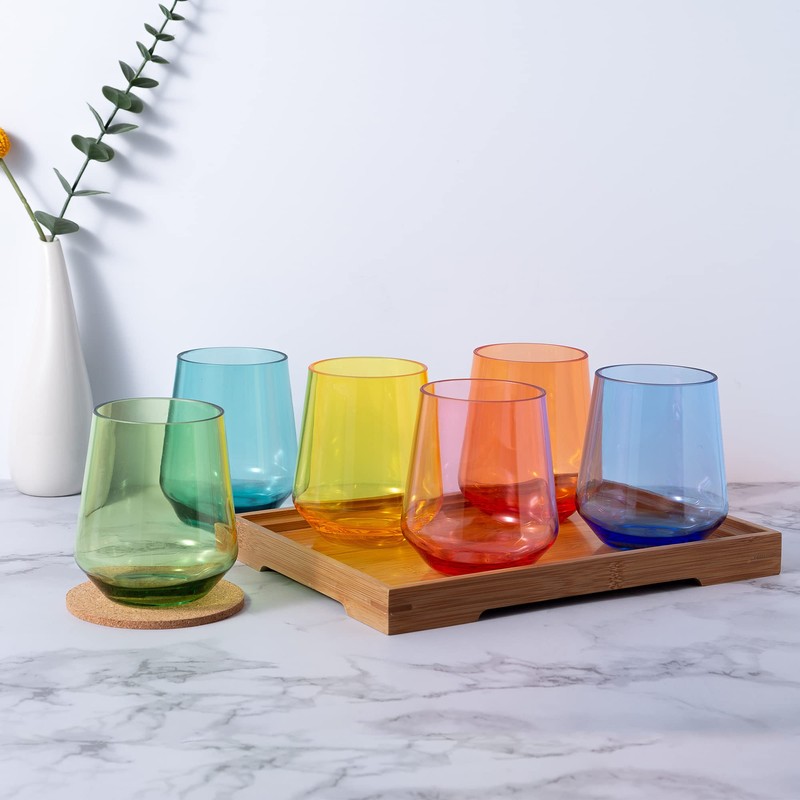 KX-WARE 16-ounce Acrylic Unbreakable Stemless Wine Glasses, set of 6