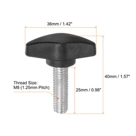 sourcing map 4pcs Tee Wing Knobs Thumb Screws M8 x 25mm Standard Male Thread Plastic T Knobs Handles Hand Clamping Thumbscrew, Black