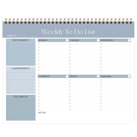 Weekly To Do List Notepad, Undated Planner with 52 Sheets (8.5''x11''), Desk Weekly Planner for Women & Man, Home School & Work-Blue