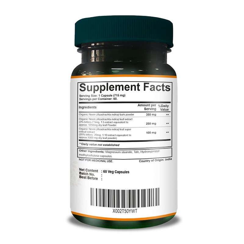Pure Nutrition Neem Capsules 700mg. (Equivalent to 2600mg Neem Leaf