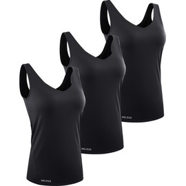 NELEUS Women's 3 Pack Compression Tank Top Support Yoga Bra with Removable Cups Athletic Running Shirts,8199,Black/Black/Black,S