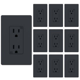 WEBANG 15 Amp Duplex Receptacle Decorator Wall Outlet, Screwless Electrical Outlet Plate Included, 15A 125V, 2 Pole 3 Wire,Self-Grounding, Tamper Resistant, ETL Listed, Matte Dark Grey, 10 Pack