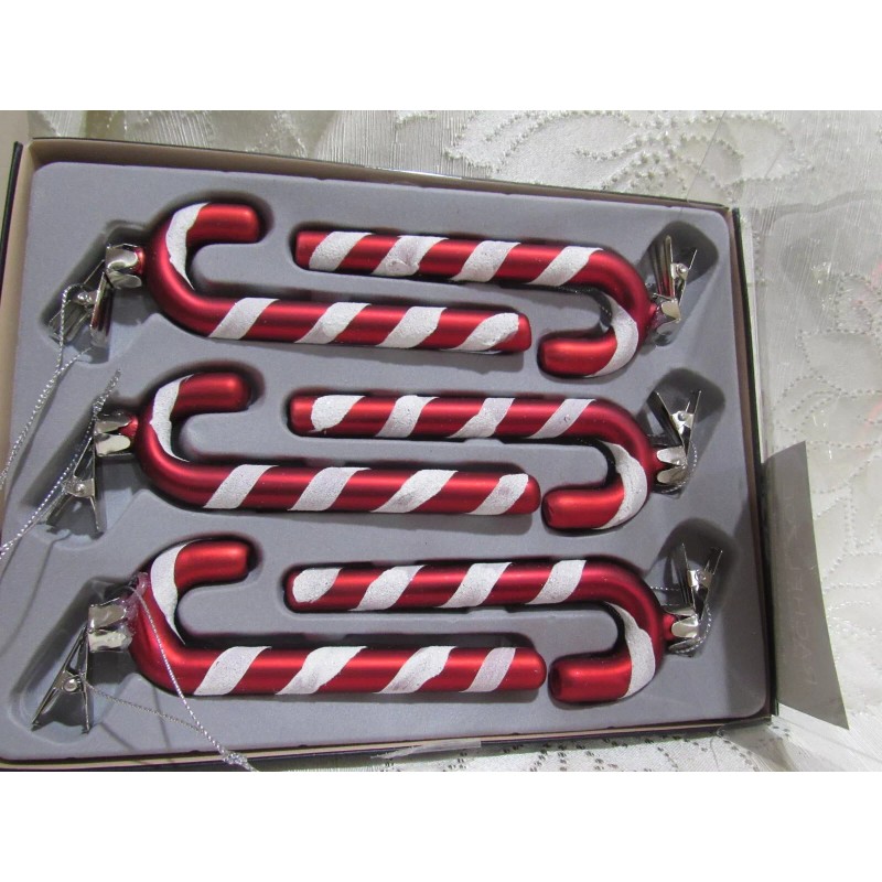 Glass ornaments. 6 Clip on Candy cane.