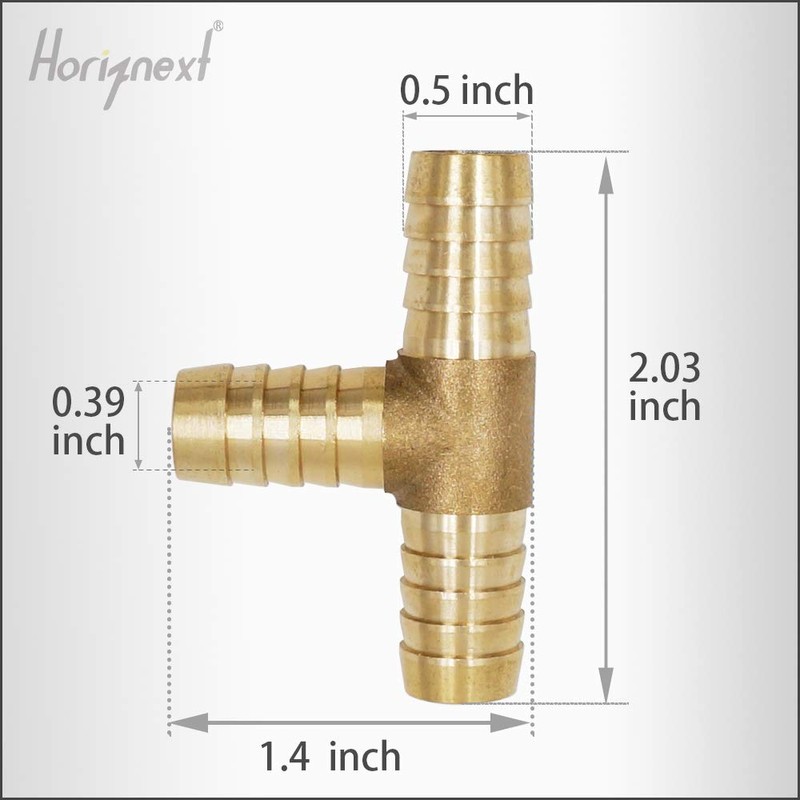Horiznext Brass Hose Splicer Fitting, Tee, 1/2" x 1/2" x