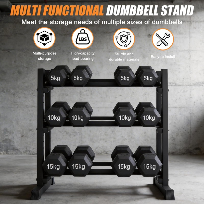 Dumbbell Rack 3-Tier Adjustable Dumbbell Rack Suitable for Dumbbells, Kettlebells,