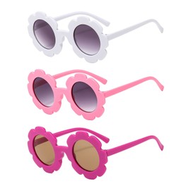EHDWXVZM 3 Pairs of Flower Sunglasses, Cute Children's Sunglasses, UV Protection, Baby Shaped Glasses, Round Sunglasses, Suitable as Outdoor Sun Protection for Babies, Rose Red