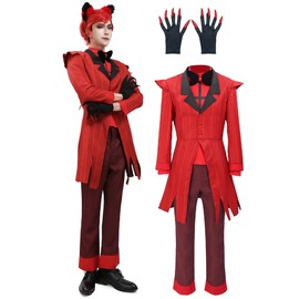 DAZCOS Alastor - chamarra de disfraz rojo con corbata y guante para fiestas de Halloween (M)