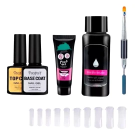Polygel Kit 6 Unidades Gel De Extensión De Uñas Top Base Espatula