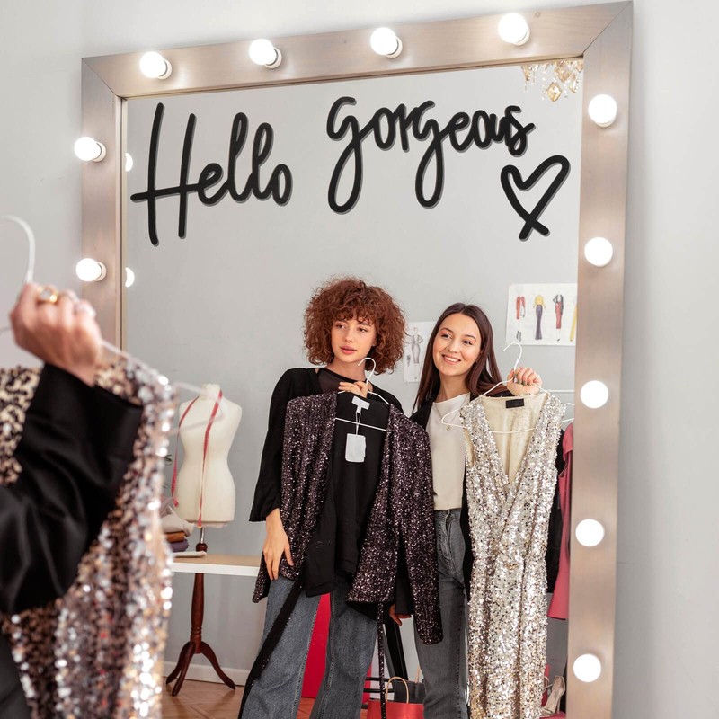 Hello Gorgeous Wall Decor 3D Wooden Hello Gorgeous Sign, Black