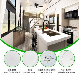 ULITECO RV Puck Light 5Inch, Dimmable RV Light Fixture 12V, Camper Interior Light with Inbuilt Dimmer Switch, RV Ceiling Light for Boat Camper Trailer Car(Dimmable Cool White& Blue Nightlight, 2PCS)