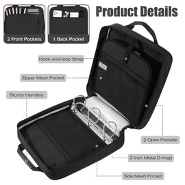 MoKo Zipper Binder, 3 Inches 3 D-Ring Binder with Zipper, 700 Sheets Capacity Zipper Binder with Shoulder Strap Handle, Multi-Pocket Zipper Bag for Office & School Student, Black