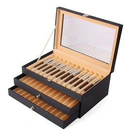 Pen Display Case Box, Leather Pen Storage Collect Holder Case Collector PU Leather+Flannel (36 Pens, Black)