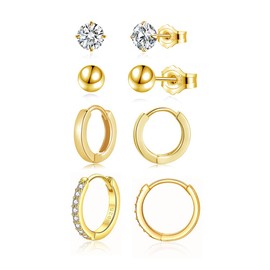 Zolkamery Hoop Earrings Silver 925 Earrings for Women, 925 Sterling Silver Stud Hoop Earrings Set, Small Sleeping Stud Earrings Hoop Earrings Set, 12 mm Hoop Earrings & 5 mm Stud Earrings, Silver