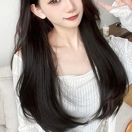 Straight U-shaped hairpiece durable snap half wig (KYR-WF7B2EE) black 60cm / 스트레이트 U자형 헤어피스 튼튼한 똑딱이 반가발 (KYR-WF7B2EE) 흑색60cm