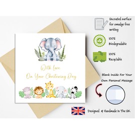 Printperfect - Cute Animal Christening Card For Boys & Girls - Unisex Animal Safari Christening Card - Godson/Goddaughter - Grandson/Grandaughter - Niece/Nephew - NAMING DAY CHRISTENING CARD