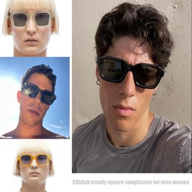 DQbhzh Trendy Square Sunglasses Women Men Vintage 70s 80s 90s Unique Designer Inspired Stylish Thick Square Frame Sun Glasses Transparent Gray/Black Gradient Gray