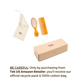 TEK - Wallet kit: Rado small oval brush and small comb orange with cotton bag, handmade in Italy