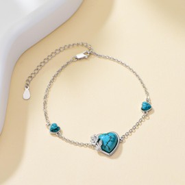 BETHZA Turquoise Rose Bracelet 925 Sterling Silver Real Heart Turquoise Gemstone Adjustable Bracelets Jewelry for Women