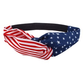 LUX ACCESSORIES July 4th American Flag Print Red White Stripes Blue Stars Fabric Stretch Headband
