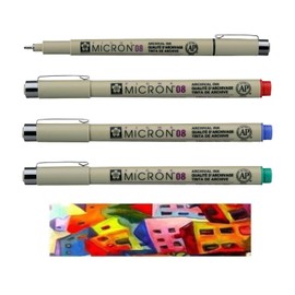PIGMA MICRON Sakura 08th Set of 4 Colours - Red, Green, Blue, Black