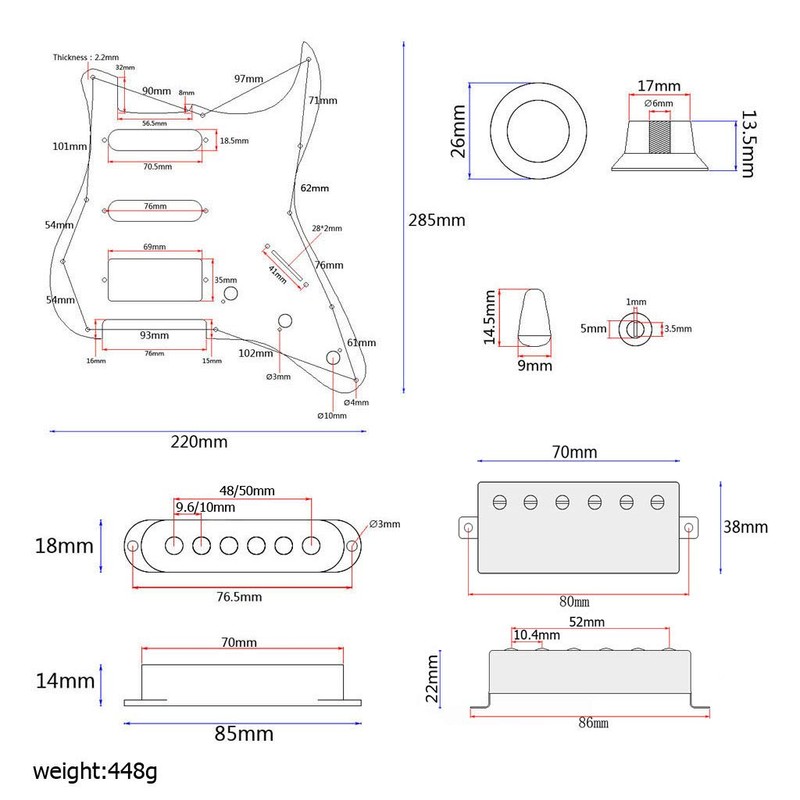 Ogdni Prewired Strat Electric Guitar Pickguard with SSH Pickup Set,