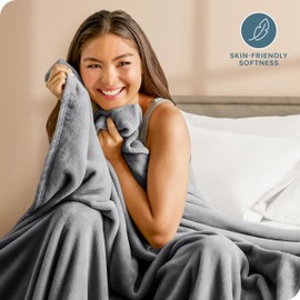 Bare Home Bare Home Fleece Blanket - Full/Queen Blanket - Grey - Lightweight Blanket for Bed, Sofa, Couch, Movie Night, Camping, and Travel - Microplush - Ultra Soft Warm Blanket (Full/Queen, Grey)