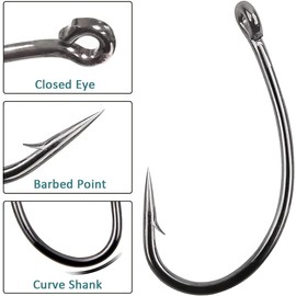 200PCS Carp Fishing Hooks Curve Shank Barbed and Barbless Carp Hook for Hair Rigs Carp Fishing Tackle Accessories Size 2#,4#,6#,8#,10# (Barbed Hook, 8#-200pcs)