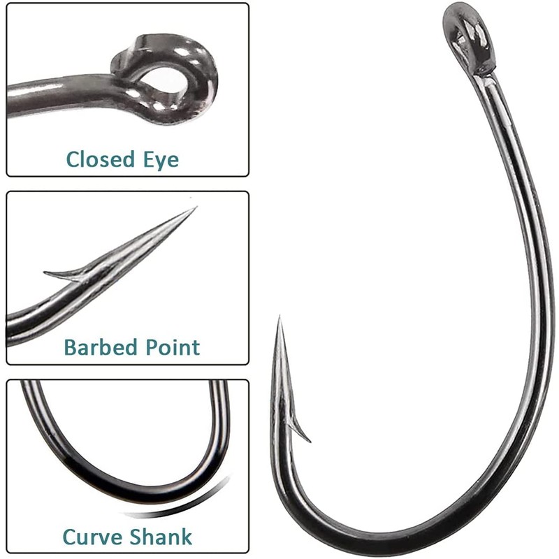 200PCS Carp Fishing Hooks Curve Shank Barbed and Barbless Carp