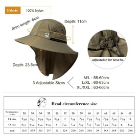 TOP-EX Waterproof Sun Hat Men's Wide Brim Sun Protection Hat Outdoor Trekking Hat with Neck Protection Safari Summer Hat Foldable Army Green M/L