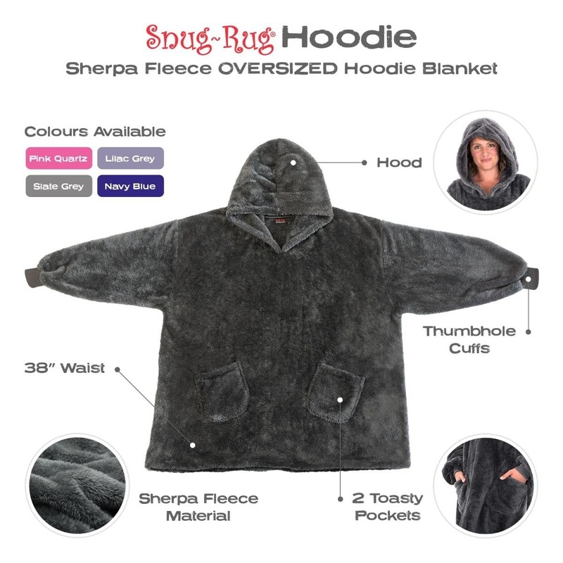 Snug Rug Wearable Blanket Hoodie Sherpa Fleece Adults Size Hooded