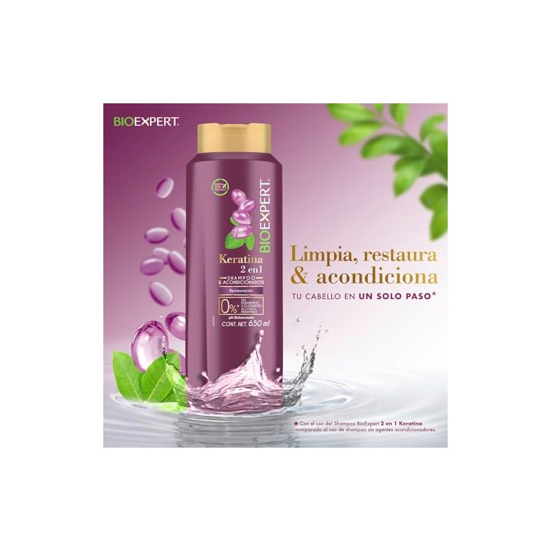 Shampoo Bioexpert 2 en 1 Keratina Restauración 650 ml