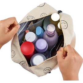 ZOEMTIU Large Makeup Bag for Women Corduroy Cosmetic bag Make up Bags Zipper Pouch with handle Cosmetic Organizer Toiletry Bag for Travel Storage (Checkered Pink White)