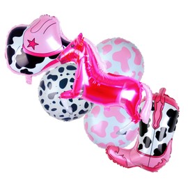Kwuz Western Cowgirl Balloons Pink Party Decorations, Retro Horse Cowgirl Hat Boot Balloons Girls Western Theme Rodeo Birthday Party Baby Shower Gender Reveal Decorations Supplies Favors Decor