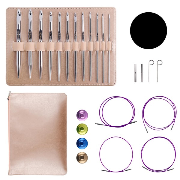 Gosknor Tunisian Crochet Hooks Set with Cables, Aluminum Interchangeable Knitting