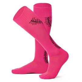 Zando Pink Soccer Softball Baseball Football Socks for Youth Girls Kids Athletic Multi-Sport Knee High Tube Compression Socks with Stitches Over-The-Calf Socks Unisex Rose Red XS